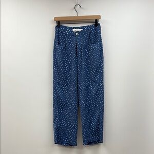 Quanta du Soleil de Paris Satin Floral High Rise Crop Wide Leg Pants Blue Medium